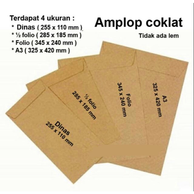 ( Pak 100 Pc ) KRAFT BROWN ENVELOPE - AMPLOP COKLAT POLOS KABINET / SUPER KABINET / KWARTO / A4 / FOLIO / SUPERMAP / MAP