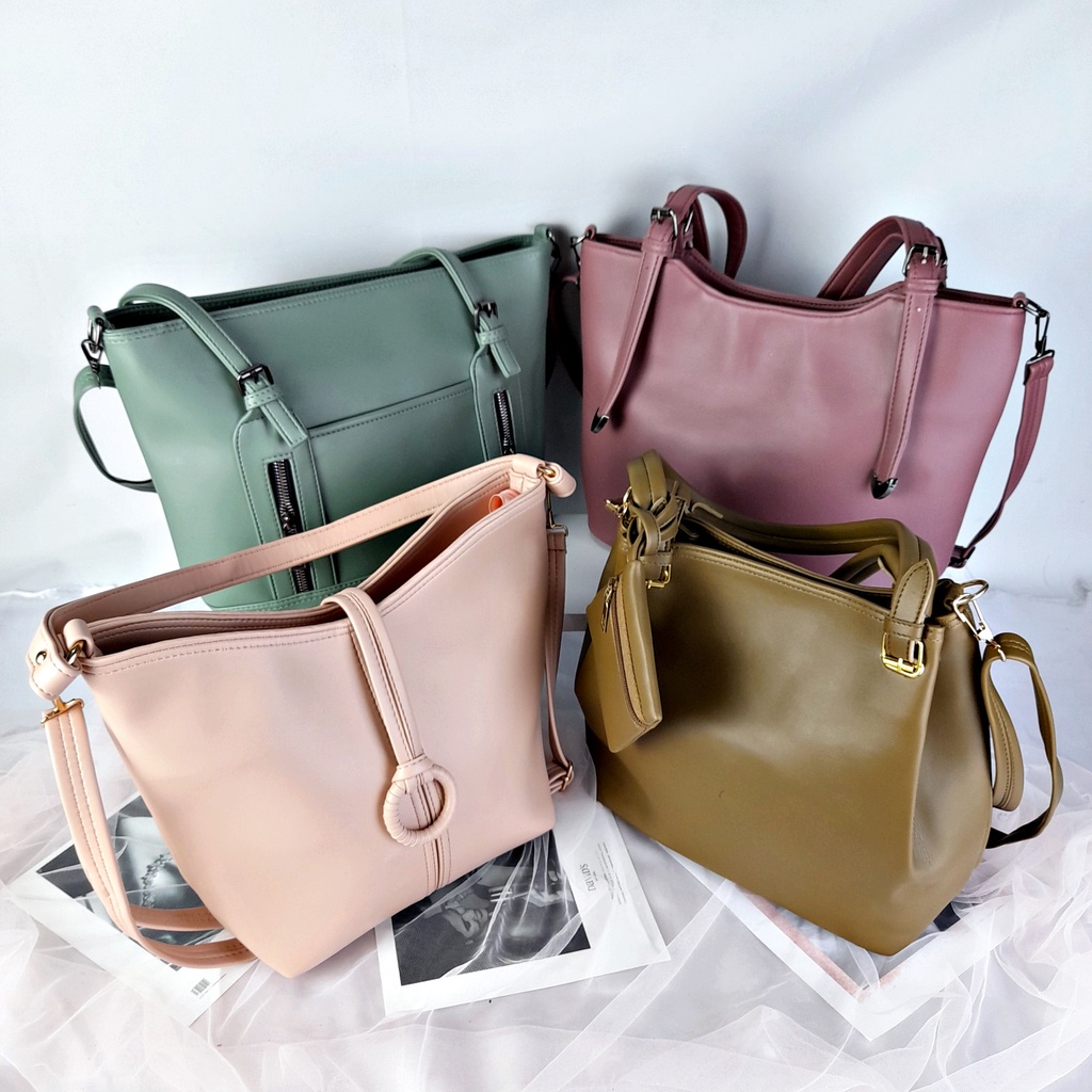 Tas Tote Wanita Bahu Selempang Polos Leather Bag Lokal Premium KT034 KT035 KT036 KT037