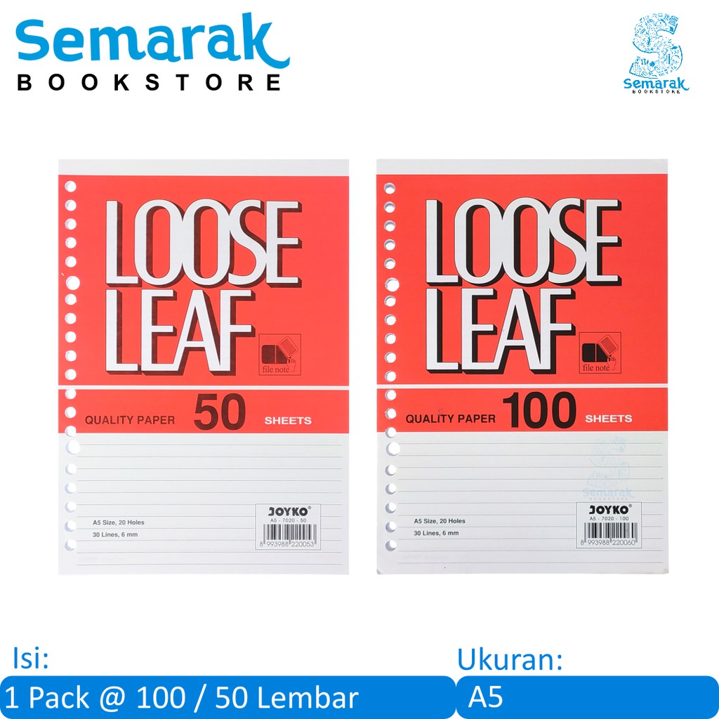 

Kertas Binder Joyko 7020 Loose Leaf A5 [1 Pack @ 100 / 50 Lembar]