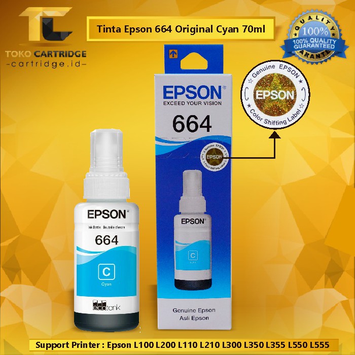 Tinta Epson 664 Original Printer L100 L110 L120 L200 L210 L220 L300 L310 L350 L355 Black Color Ink-3