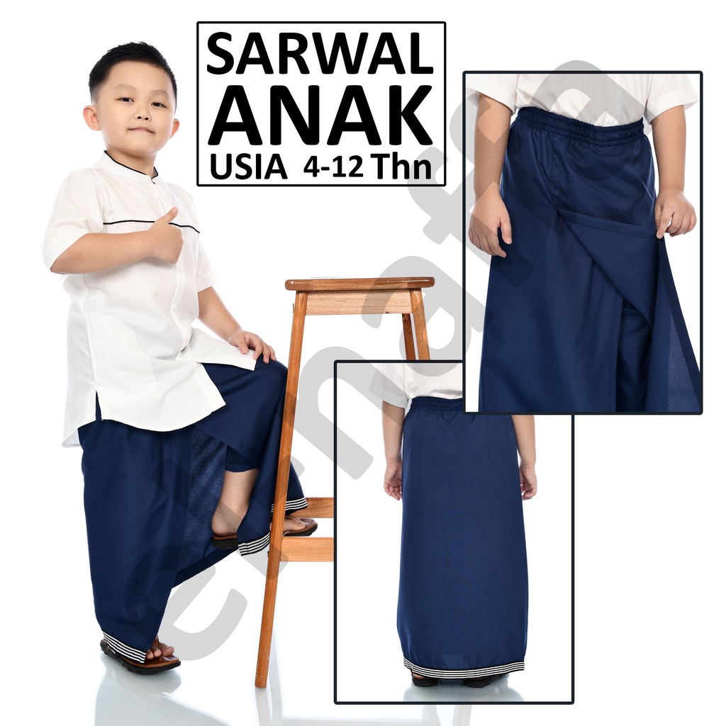 EL-NAFFA Sarung Celana Anak. Sarung Anak Instan. Sarwal Anak Usia 4-12 Tahun, Motif Polos  Combinasi List SaA