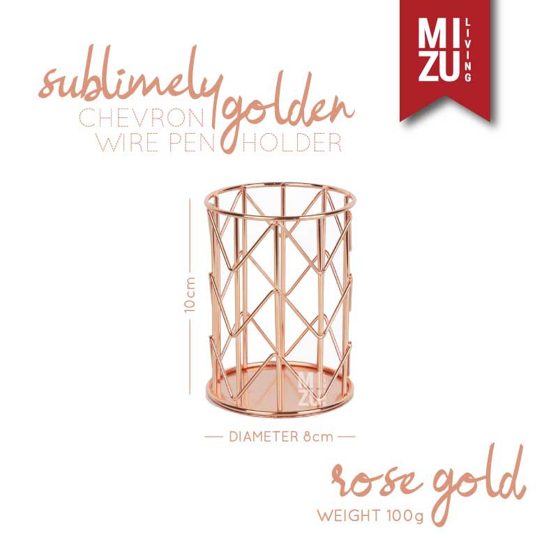 SUBLIMELY GOLDEN Wire Pen Holder Office Stationery Pencil Stand Tempat Alat Tulis ATK Serbaguna Emas-CHEV W PEN H RG