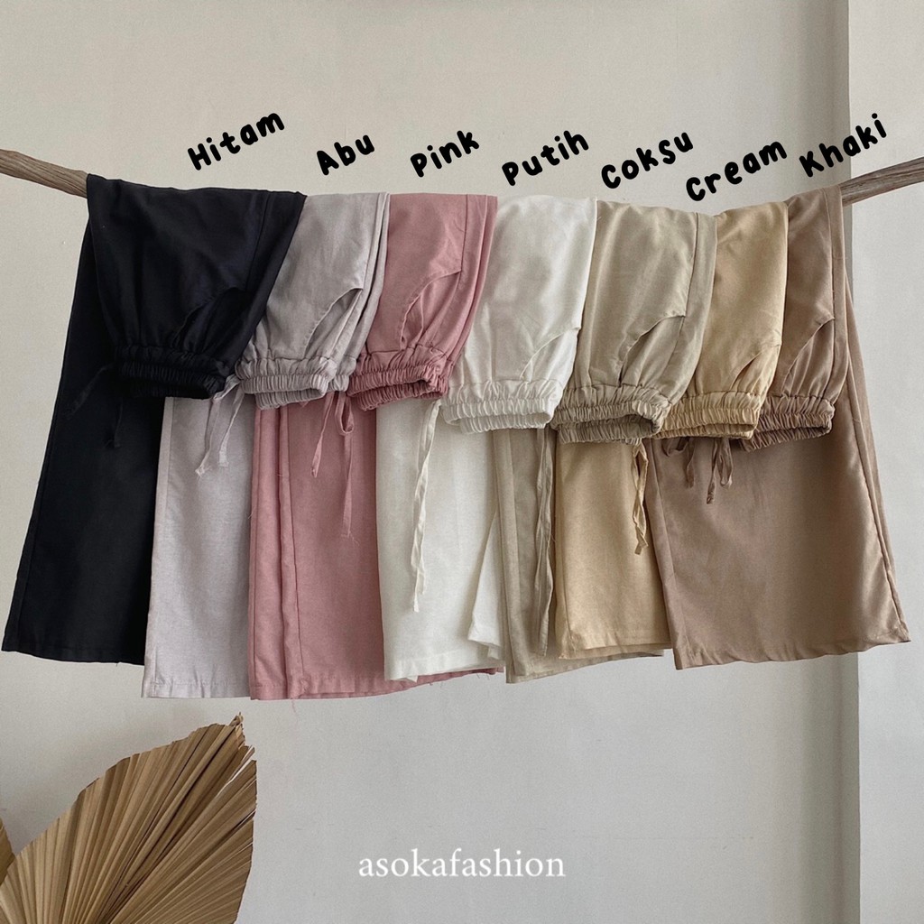 ASOKA Celana Kulot Linen Highwaist Pinggang Karet Wide Leg Cullote 552