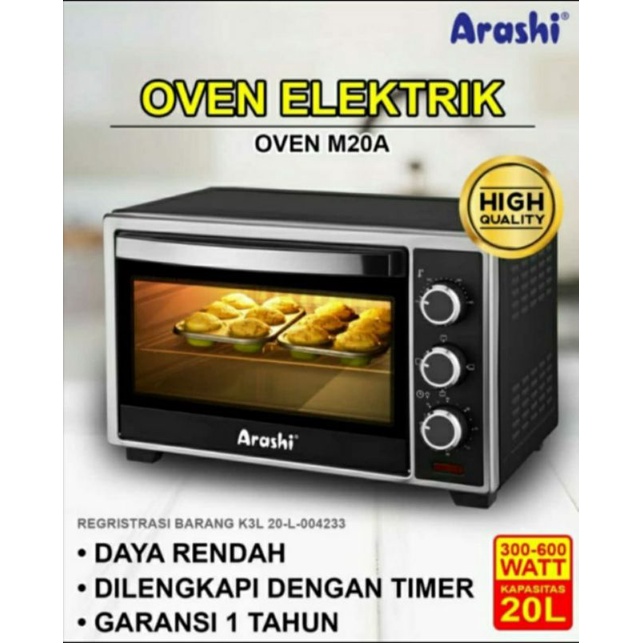 oven listrik ARASHI 20 liter M 20A - hemat listrik - garansi 1 tahun