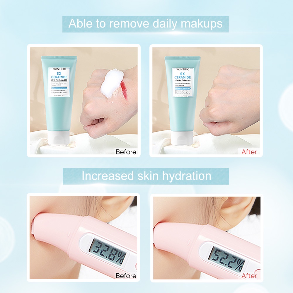 SKINTIFIC Low pH Cleanser /5% Ceramide Moisture Gel /4%HA Essence Toner Suit for sensitive skin