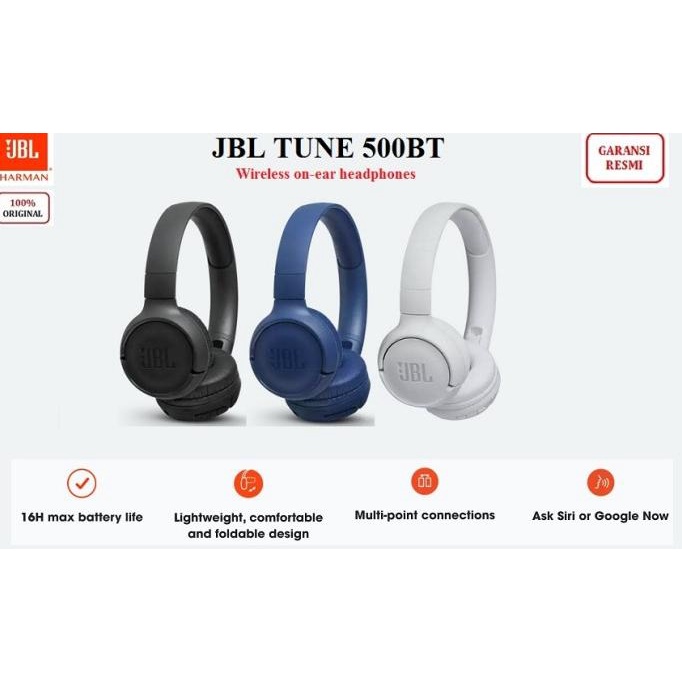 Promo Original Jbl Tune 500Bt/ Jbl T500Bt/ Jbl T 500 Bt Bluetooth Headphone