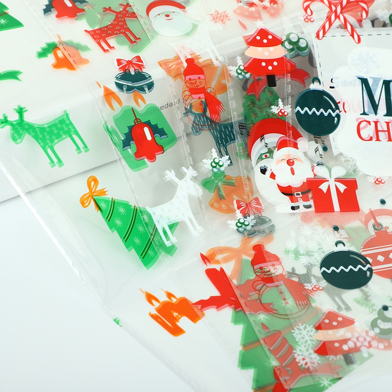 50pcs Santa Claus Christmas Tree Elk PVC Bags Transparent Clear Gift Bag for Christmas Gift Baking Candy Cookie Package OW