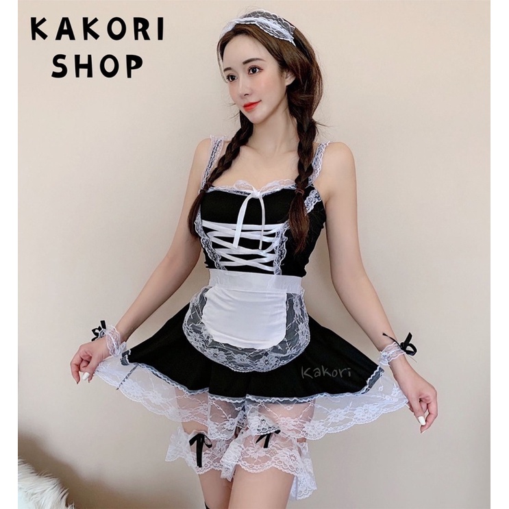 Loli Mini Dress Gaun Pelayan Apron Seksi Baju Tidur Renda Wanita Lingerie Kitchen Maid Japanese Styl