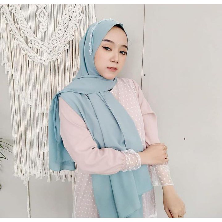 (BISA COD) Pashmina Shanum Payet Bunga Mutiara Pasmina Tali Diamond Hijab Jilbab Instant Premium