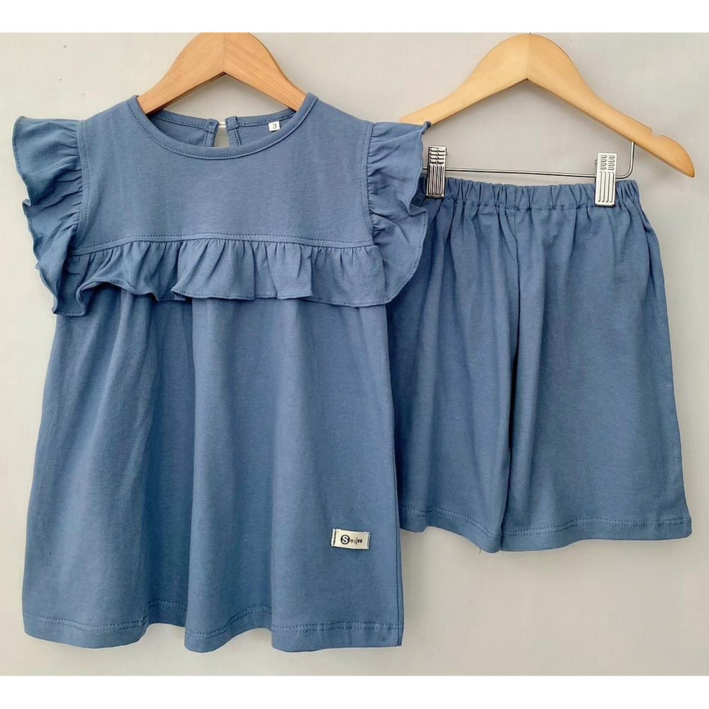 Setelan Kaos Anak Cewek Smilee Rafel Polos Bahan Kaos Size 1-5 Tahun