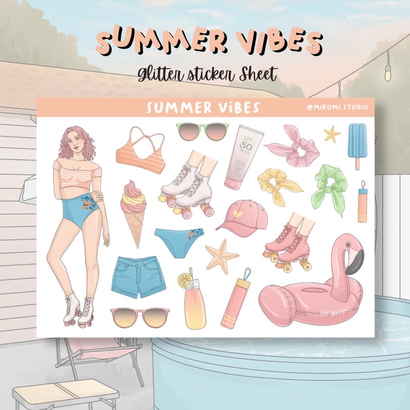 

[MIKUMI] Summer Beach Sticker Sheet | Glitter Sticker | Kiss Cut sticker | Deco sticker | Journaling Kits | Bujo Kits | Planner Sticker | Stiker Planner | Sticker Lucu | Sticker Planner | Sticker Bujo | Deco Kit | Scrapbook Sticker