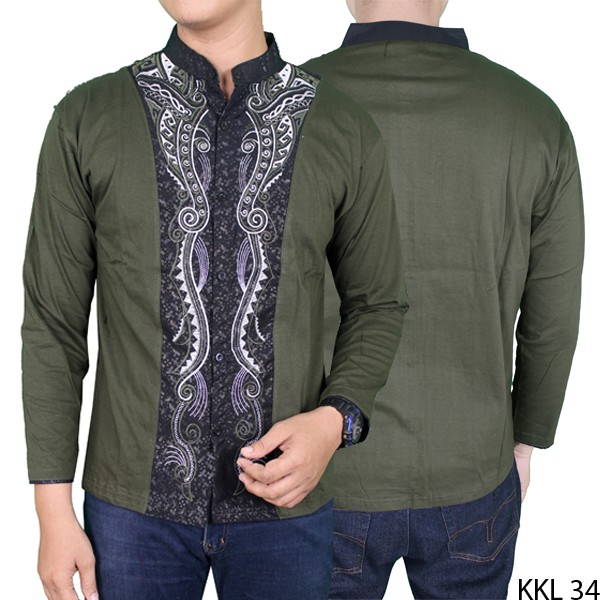 Baju Koko Modern Lengan Panjang Katun Hijau Lumut – KKL 34