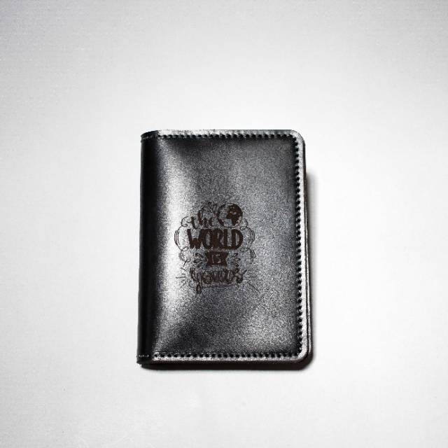 Dompet passport kulit hitam free custom grafir nama cover passport