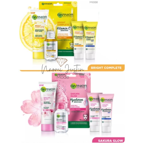 Garnier Light Bright Complete / Sakura Glow Travel Kit 1paket isi 5