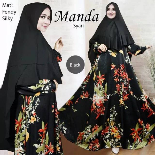 Mm Gamis Jumbo Syari Manda Maxi Dress Muslim Baju Muslim Wanita FENDI SILKY +BERGO PAD ANTEM