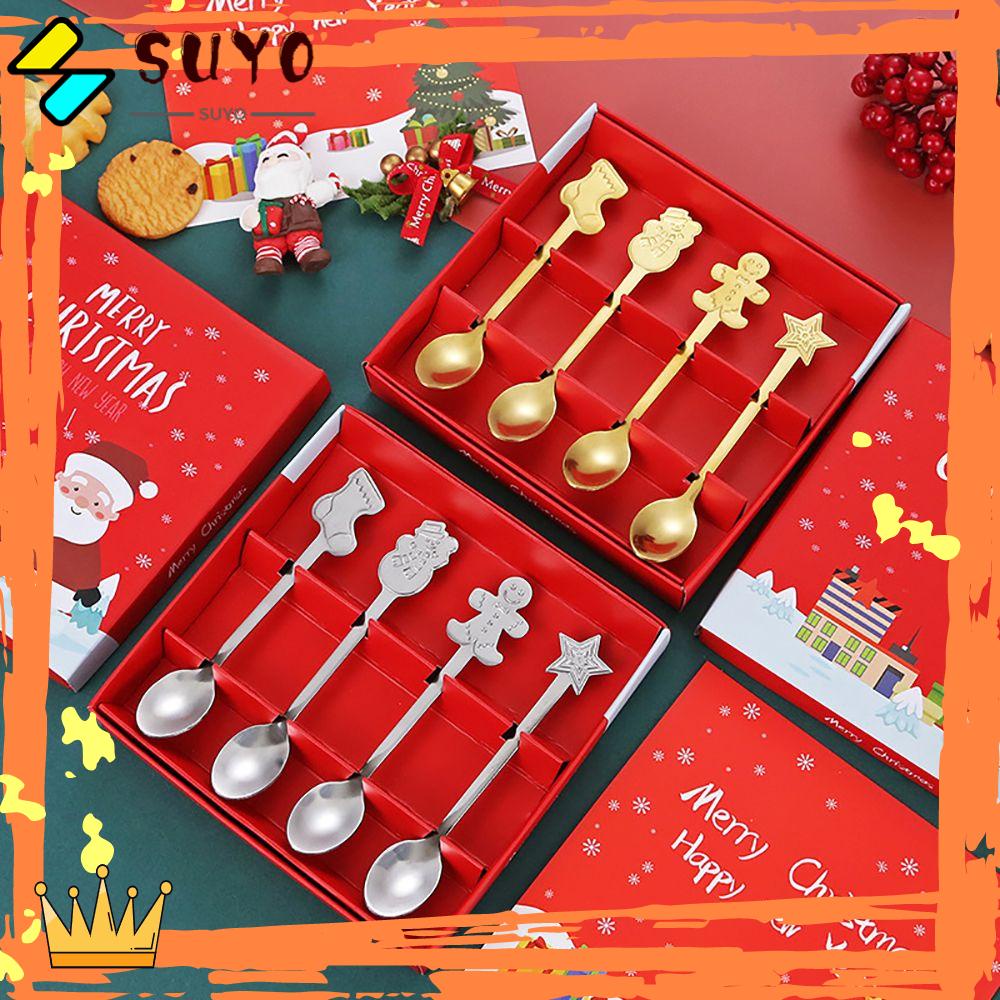 Suyo 4PCS Sendok Es Krim / Teh Bahan Stainless Steel Bentuk Manusia Salju