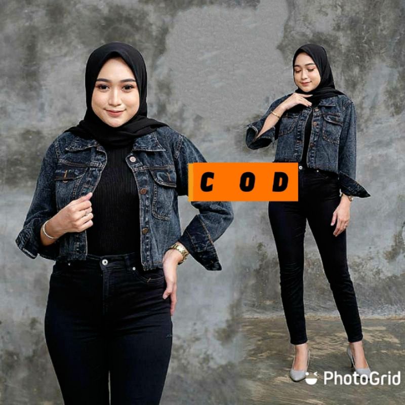JAKET BIONDY CROP JEANS DENIM JAKET WANITA TERBARU MURAH JAKET CEWEK JINS BIONDY-crop rawis hitam
