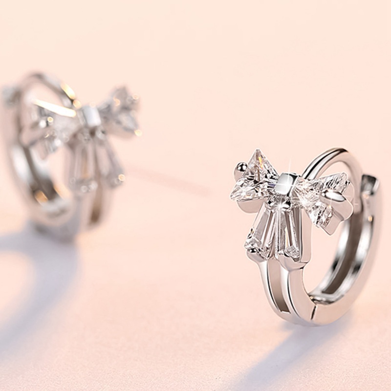 Fancyqube Anting Hoop Sterling Silver 925 Bentuk Lingkaran Aksen Pita Untuk Wanita