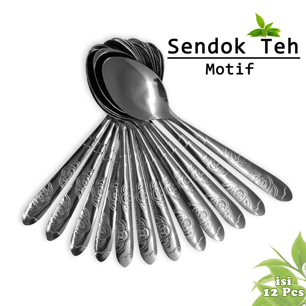 Sendok Teh Stainless Steel - 12 pcs (Mix Motif/Polos)