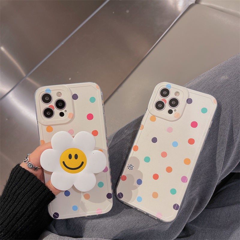 Polka dot flower pattern with mobile phone holder iPhone case 11 12 Pro Max ProMax 7 8 Plus X Xs XsMax soft case