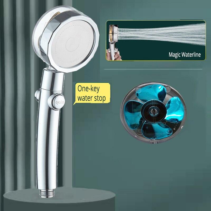 SHENAR - SHOWER PLASTIC HANDLE - Turbo Fan Shower Head Water Saving High-Pressure Rainfall Propeller ABS Jet Shower Head 360 Rotation Toilet Bathroom Accessories