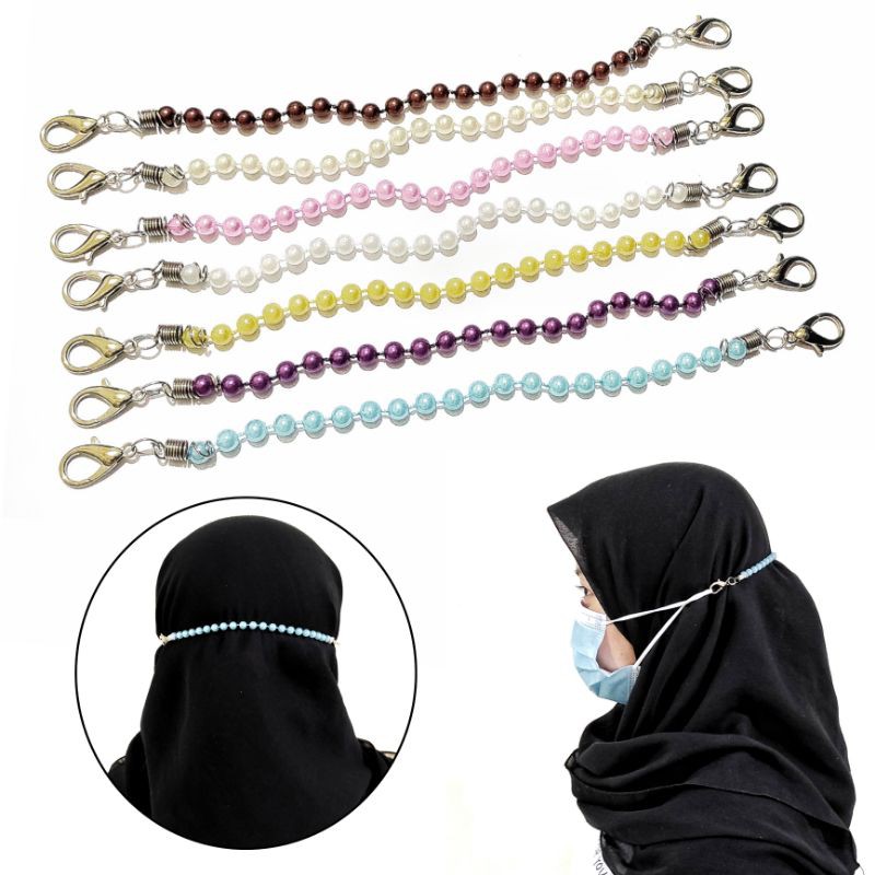 Konektor Masker Hijab Strap Mask Extender Connector Pearlstring Series Mutiara