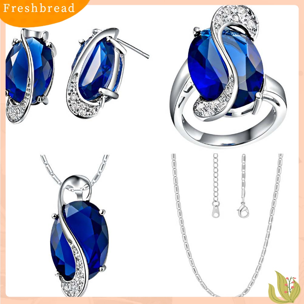 Terlaris Fashion Women Rainbow Faux Topaz Pendant Necklace Earrings Ring Jewelry Set