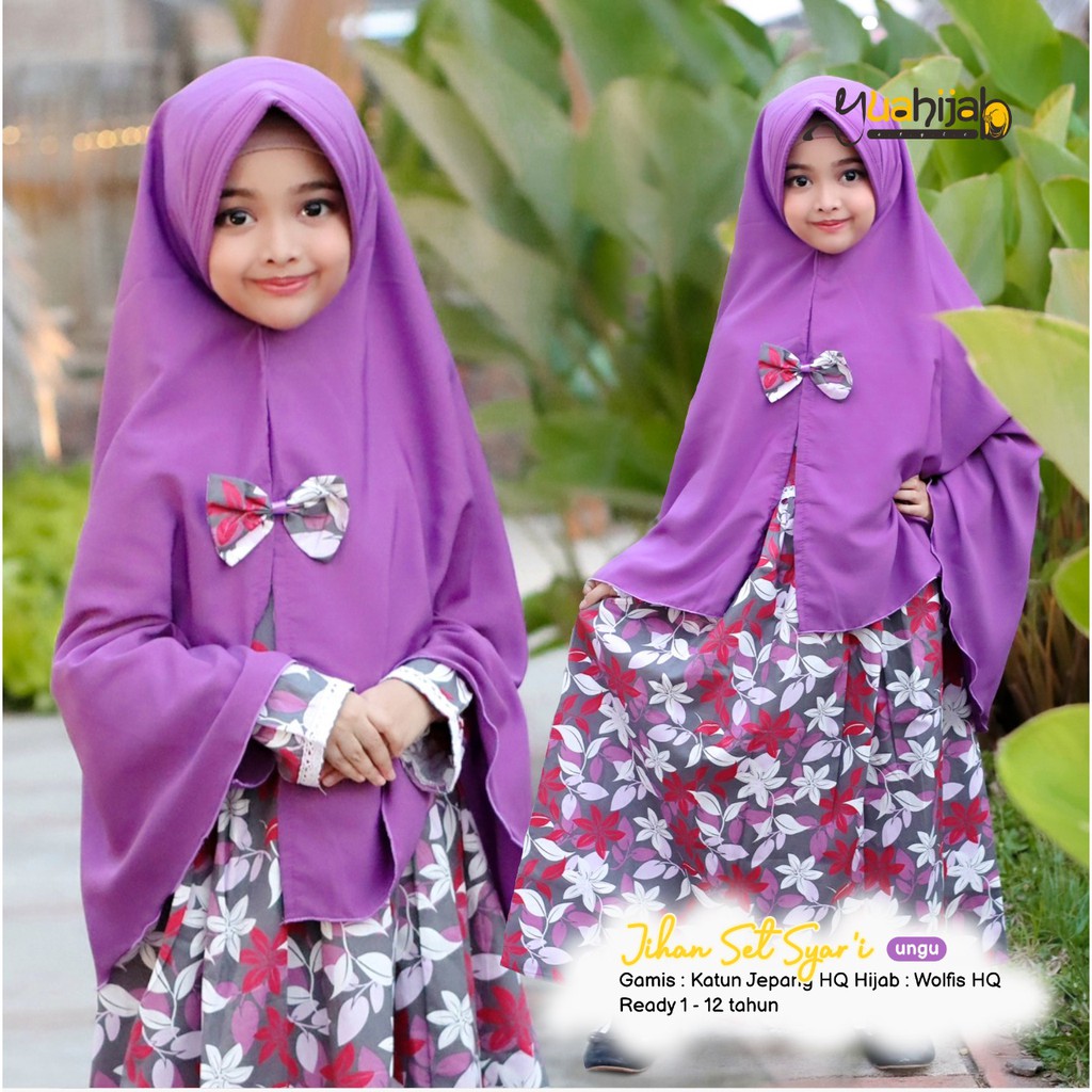 Gamis anak syari set khimar mat katun jepang pakaian muslim anak perempuan Ori Yuahijab | Jihan