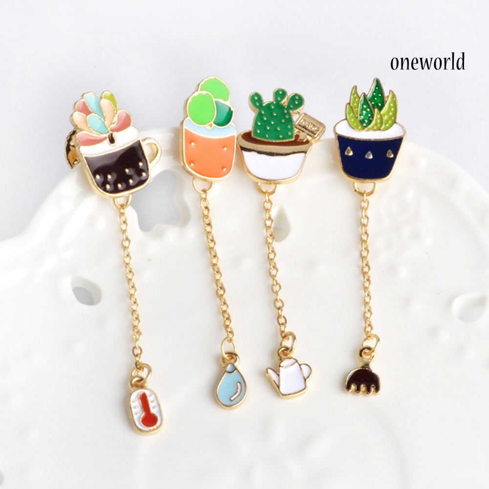 OW@ Lovely Unisex Succulent Potted Cactus Pendant Brooch Pin Badge Bag Ornament