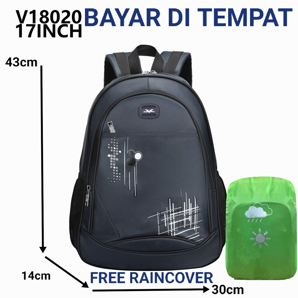 Tas Ransel Anak sekolah laki SD-SMP Naval 18020 Hitam Raincover