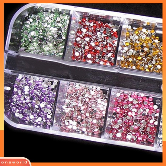 (ONWO) 1200pcs Stiker Kuku Akrilik Bling 2mm Warna Campur + Case