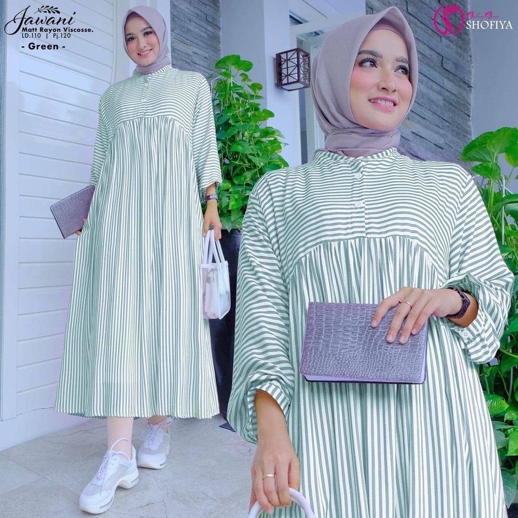 Dress Gamis Salur Jumbo XL, XXL, XXXL Katun Viscose Jawani Midi Dress Gamis Terbaru Casual Dress Pak