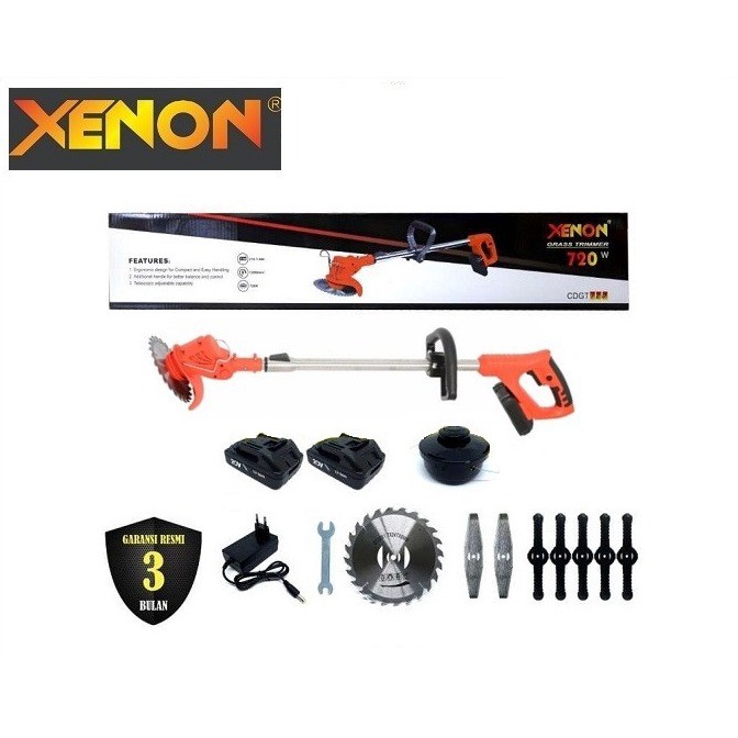 Alat Potong Rumput Cordless Xenon CDGT360 CS Baterai 12volt Grass trimmer 2 Battery