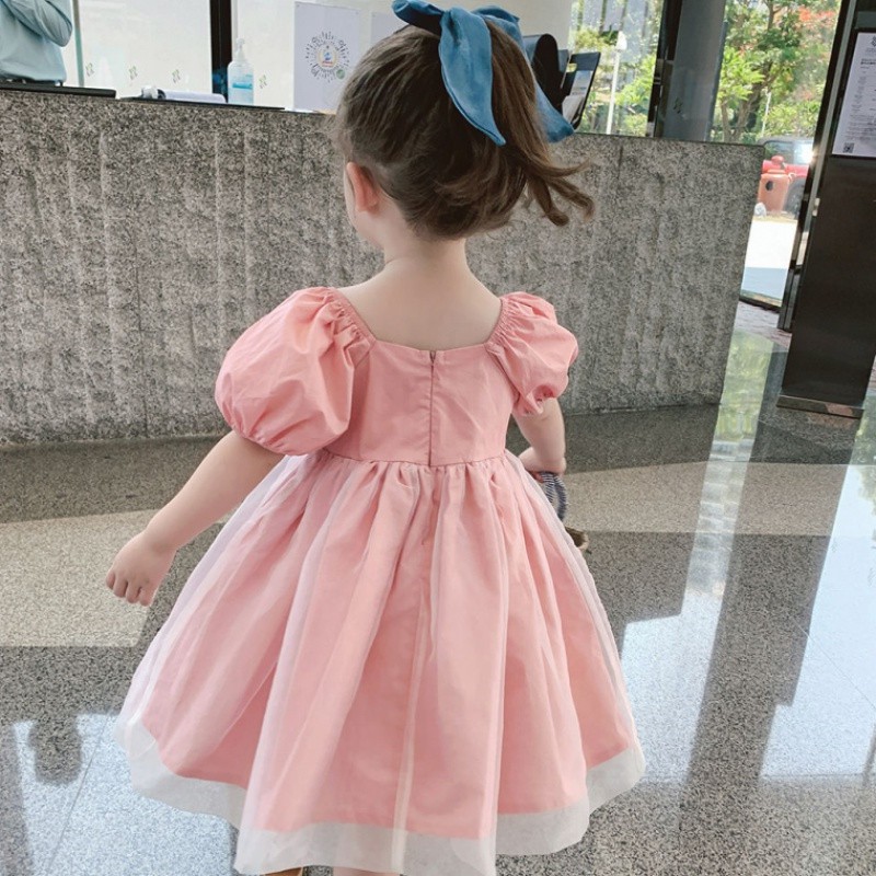 Dress Anak Perempuan Korean Fashion Full Pink Short Sleeve Gaun 1-4 Tahun