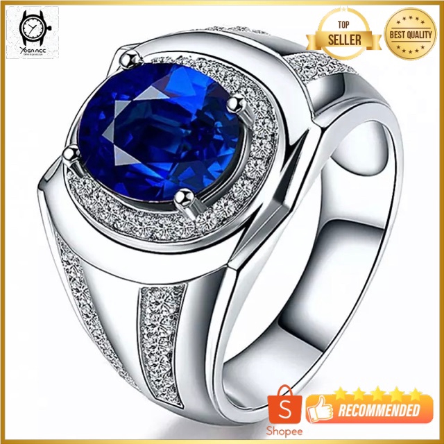 Cincin King Safir Ring Perak Mewah Elegan Simple Minimalis Blue Saphire
