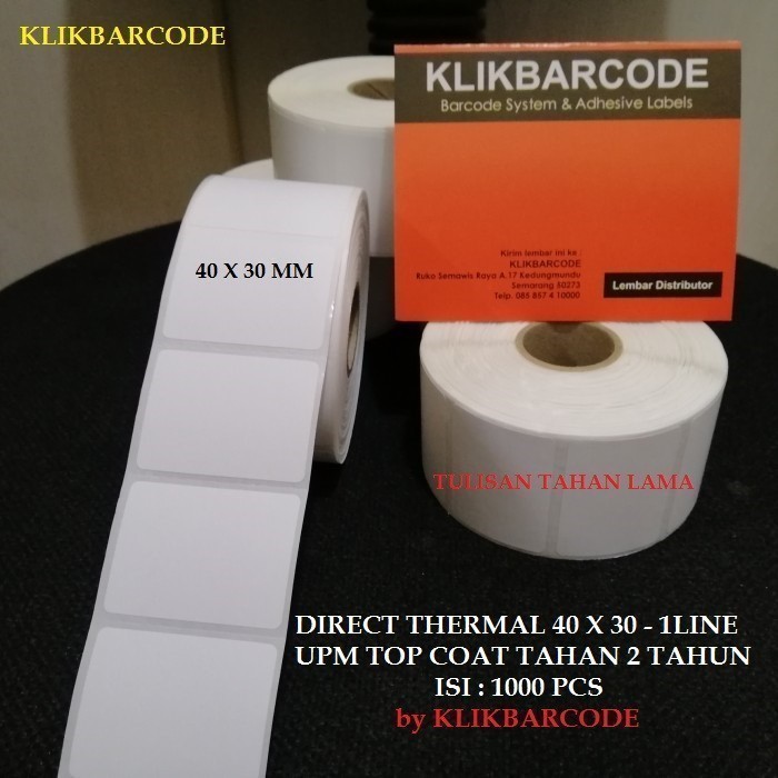 

Thermal Label Sticker 40 x 30 mm 1Line 1000pcs Stiker Barcode 40x30 mm