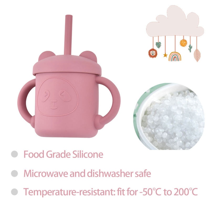 Mary Botol Minum Sippy Cup 180ml Bahan Silikon Dengan 2 Sedotan Untuk Bayi Belajar Minum