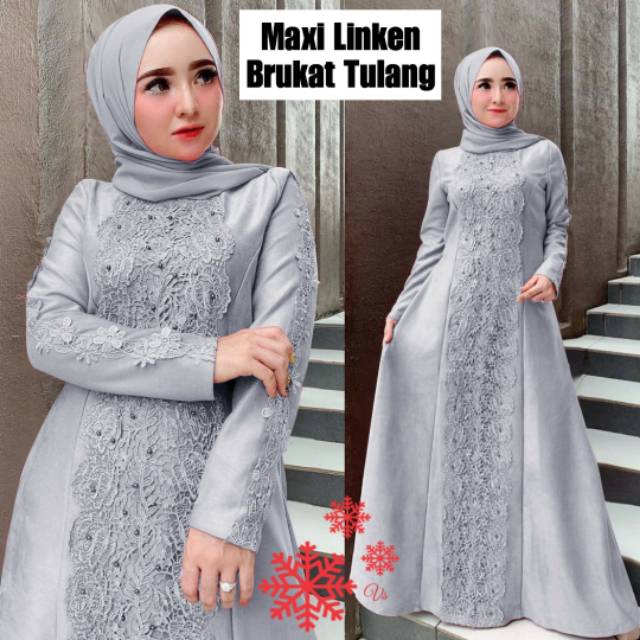 XC - Dress Brokat Linken / Dress Maxi Jumken / Fashion Muslim Model Brukat Idul Fitri-0