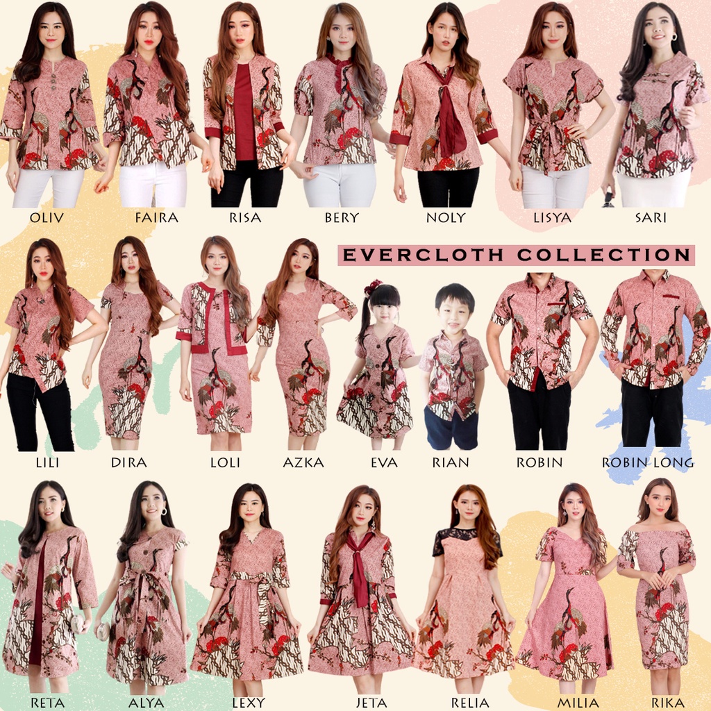 Evercloth Rika Dress Batik Wanita Dress Wanita Model Sabrina Batik Couple Seragam Family Span Bodycon