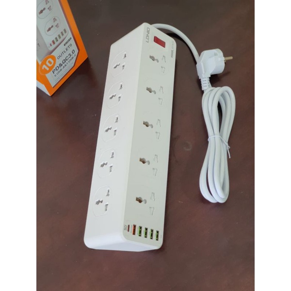 Stop Kontak LDNIO SC10610 10 lubang 4 USB AUTO ID 1 QC3.0 1 Type C PD 18watt