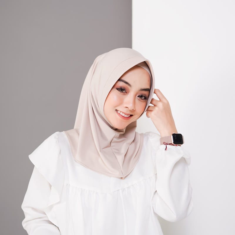 Jilbab Volly sport instan / Hijab olahraga jersey  lycra Kerudung instant jokowi-VOLLY - KHAKI/CREAM