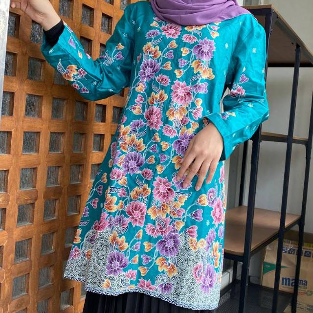 baju muslim batik terbaru model tunik resleting depan ukuran S sampai jumbo