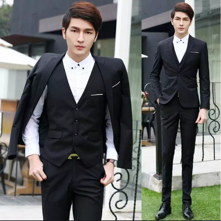 SETELAN BLAZER PRIA KOREA STYLE SLIMFIT 4IN1 - STYLE FLORENT STRIPE BLACK PREMIUM ORIGINAL NIKAYU