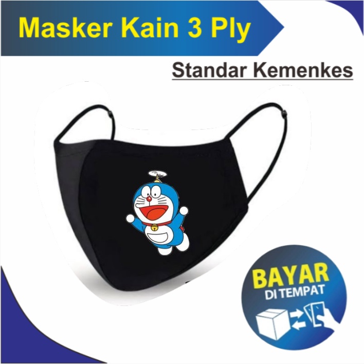 Masker Kain 3 Ply Masker DORAEMON - NOBITA - Shizuka - Kain 3 lapis / HITAM 3 Lapis - EARLOOP HEADLO