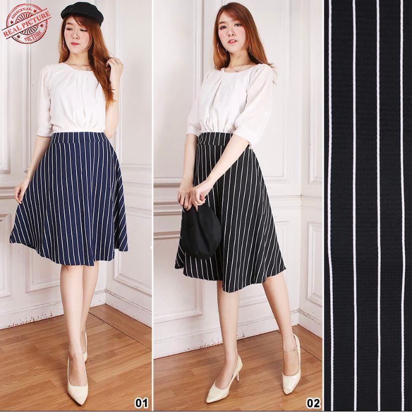 Rok Payung Pendek Motif Salur Wanita / Rok Payung Pendek Wanita Bahan Scubba Trendy