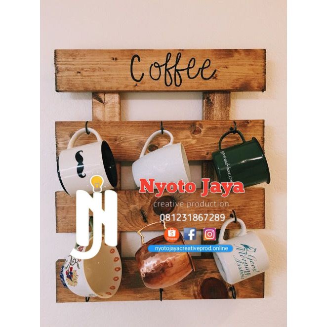 rak dinding untuk Gantungan Mug / Rak Gelas / Rak Tempel Bahan Kayu Jati Solid kayu rak dinding gant