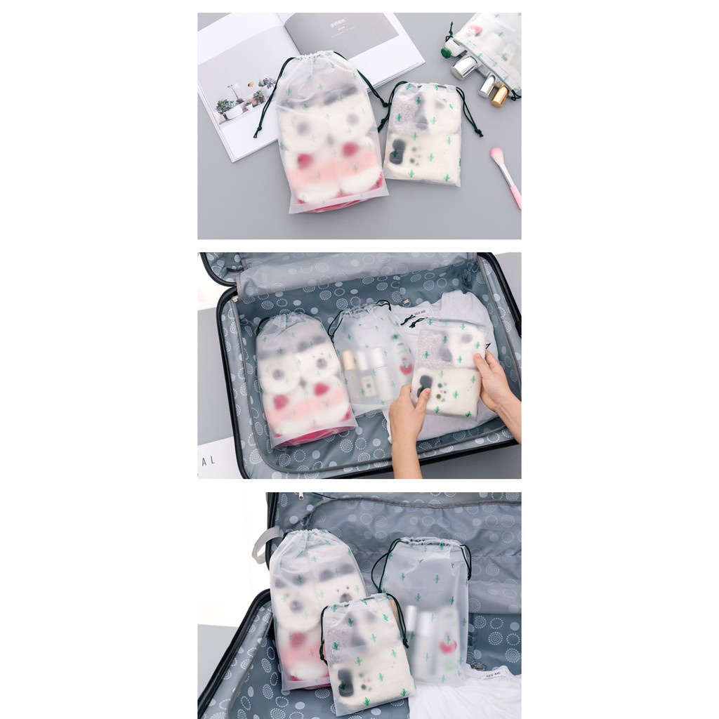 FYGALERYSURABAYA HL0072 Pouch Transparan Motif Karakter Tas Serut Travel Storage Bag Make Up Organizer Anti Air