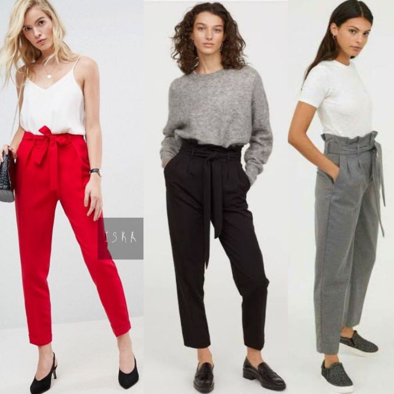 Celana paper bag HM celana panjang wanita paper bag