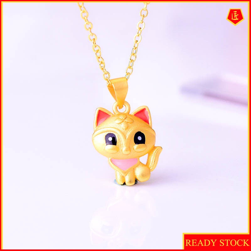 [Ready Stock]3D Gold Necklace Lucky Beads Women's Paint Cute Little Fox Pendant