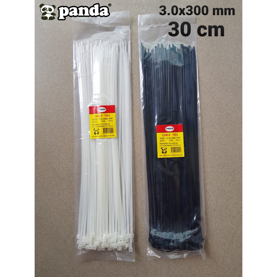 

KABEL TIS 3.0 x 300 MM PUTIH / HITAM - CABLE TIES PANDA WHITE / BLACK 30 CM - PENGIKAT NYLON (1 PACK isi 80 PCS)